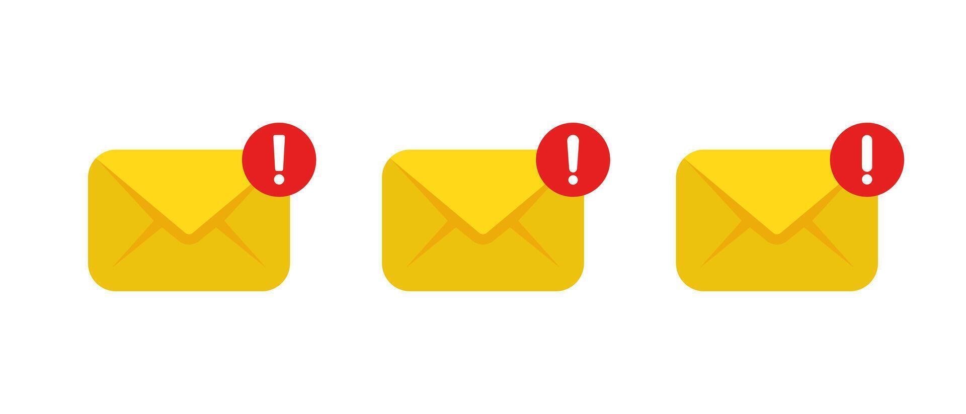 Email alert icon set. Warning message envelope symbol. Important mail notification concept vector