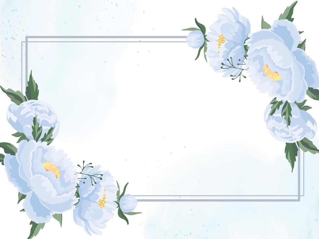Elegant blue floral golden frame for wedding Peonies flowers decoration vector