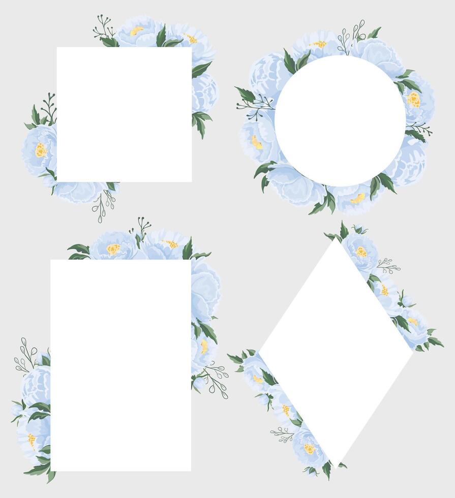 Wedding elegant blue flowers frame different shapes Floral design vector