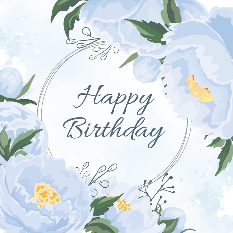 Happy birthdat floral card Blue elegant flowers greeting card vector