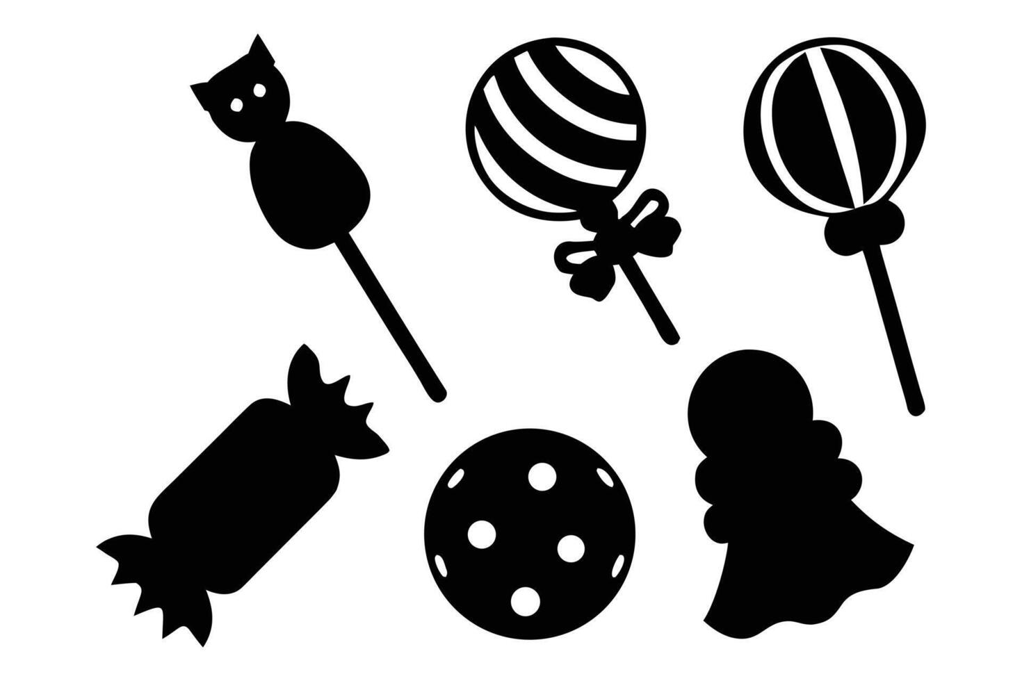 Spooky Halloween Silhouette Candy Collection Cute Black and White Lollipops, Candies, and Treats - Professional digital artwork with vibrant colors and detailed composition vector