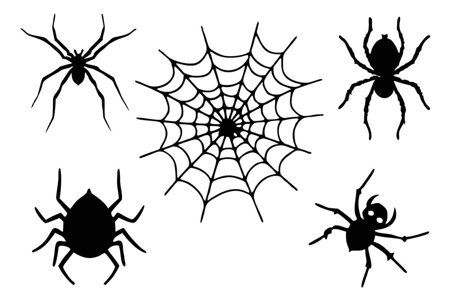 Spooky Black Spider Silhouettes and Web Design Elements for Halloween Decorations - Professional digital artwork with vibrant colors and detailed composition vector