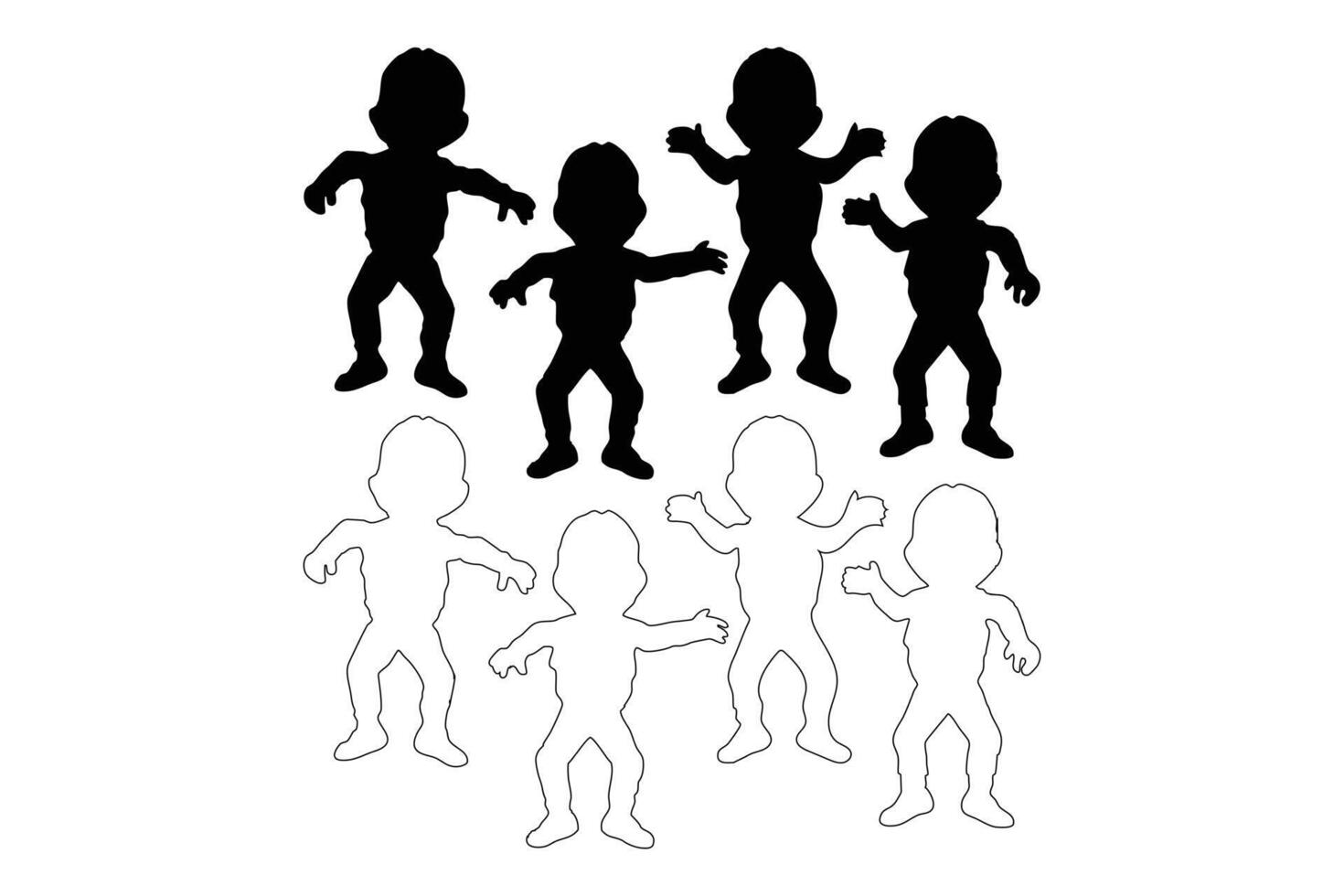 Playful Black and White Silhouettes of Children Dancing Joyfully on White Background - Professional digital artwork with vibrant colors and detailed composition vector