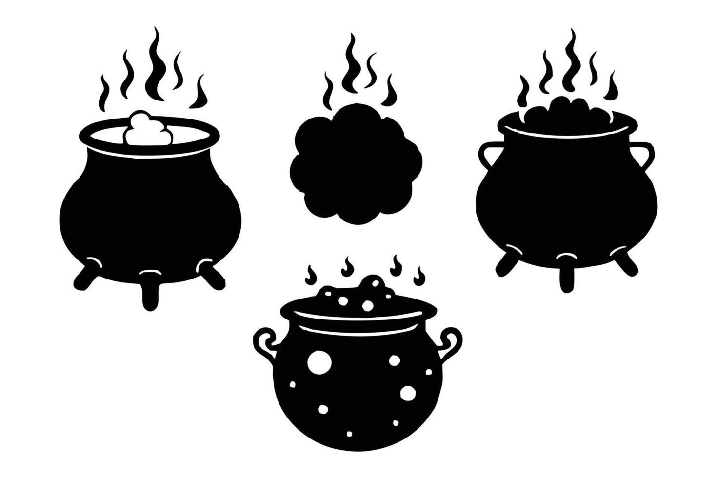 Mystical Halloween Cauldron Collection Spooky Silhouette Cliparts of Boiling Potions and Witchcraft Brewing - Professional digital artwork with vibrant colors and detailed composition vector