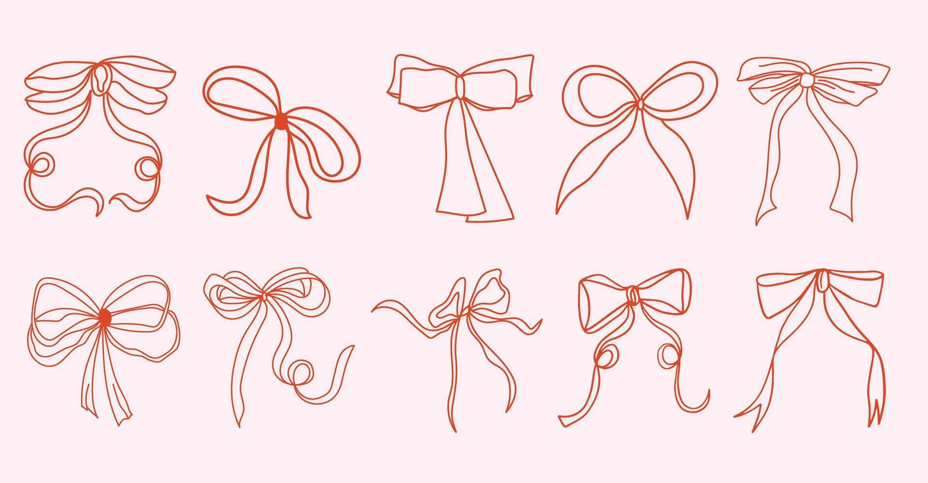 Coquette hand drawn ribbons and bows outline vector