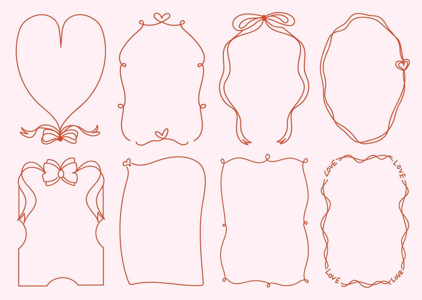 Set of simple and whimsical hand drawn border and frames illustrations for Valentine's Day, weddind,invitation, card,cover, poster vector