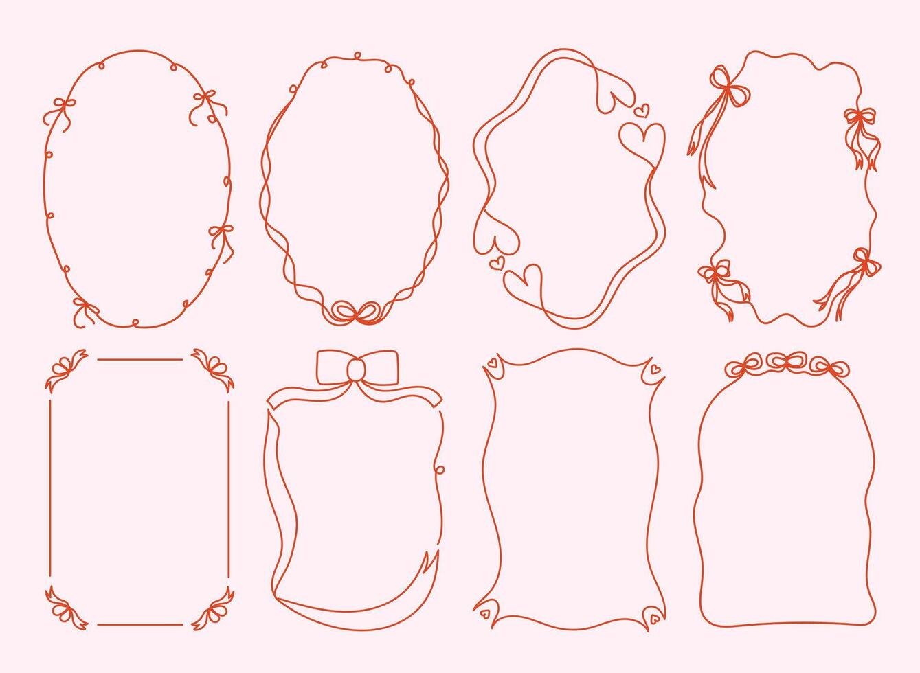 Set of simple and whimsical hand drawn border and frames illustrations for Valentine's Day, weddind,invitation, card,cover,poster and more vector