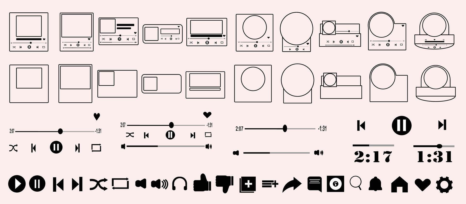 Music media player template design icon Illustation for music application. vector
