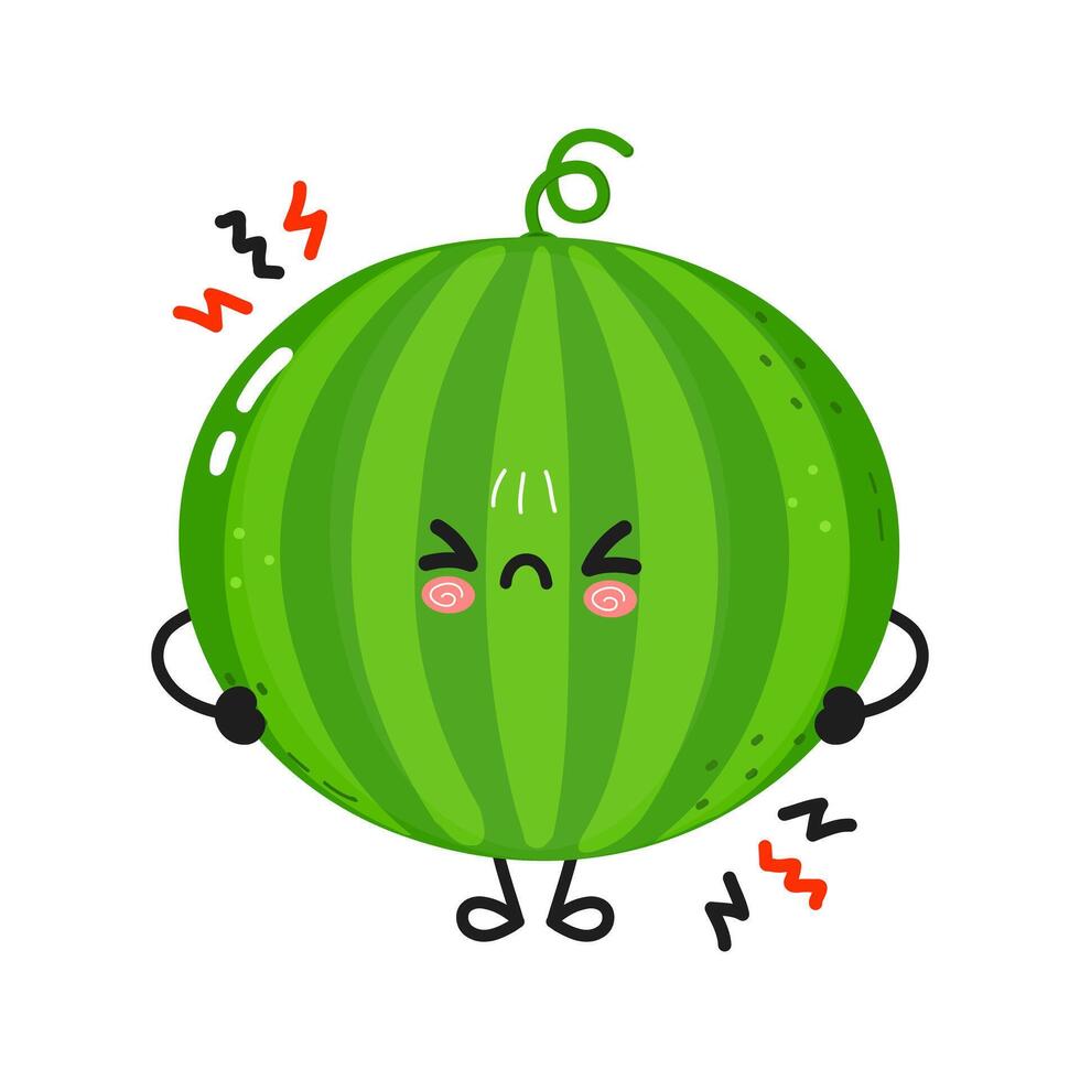 The illustration features an angry cartoon watermelon with a cute and expressive face. vector