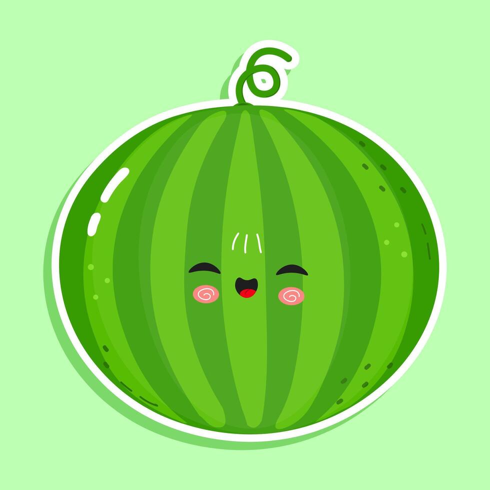 A cute and happy cartoon watermelon with a big smile and rosy cheeks. vector