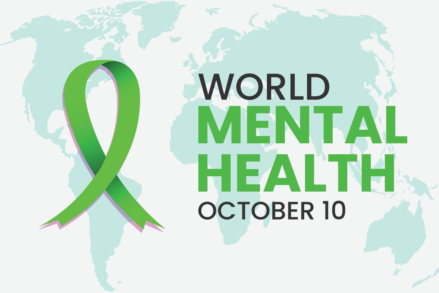World Mental Health Day. Green ribbon design. vector