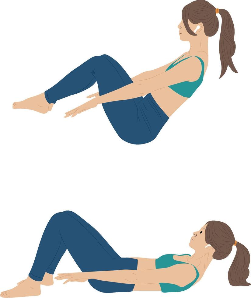 Hundred exercise pose, yoga and pilates exercise, Woman illustration. vector