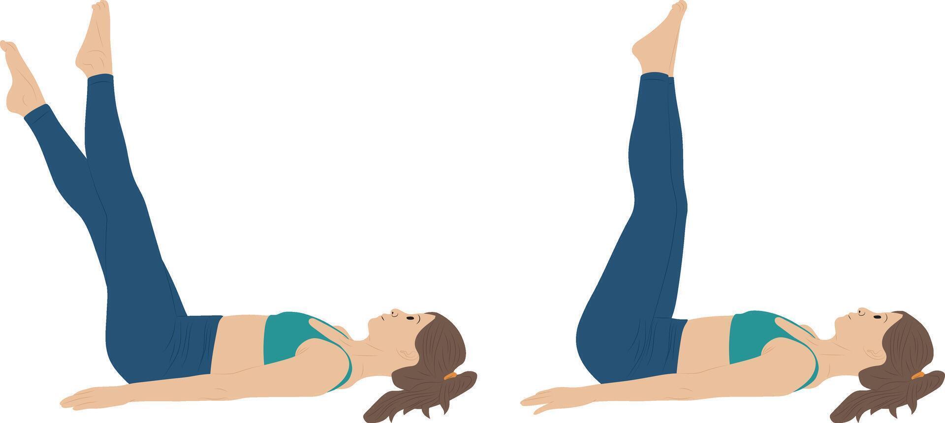 Pilates hundred pose, yoga and pilates exercise, Woman illustration. vector