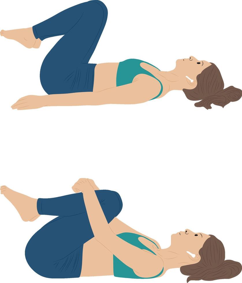 Ab prep pose, yoga and pilates exercise, Woman illustration. vector