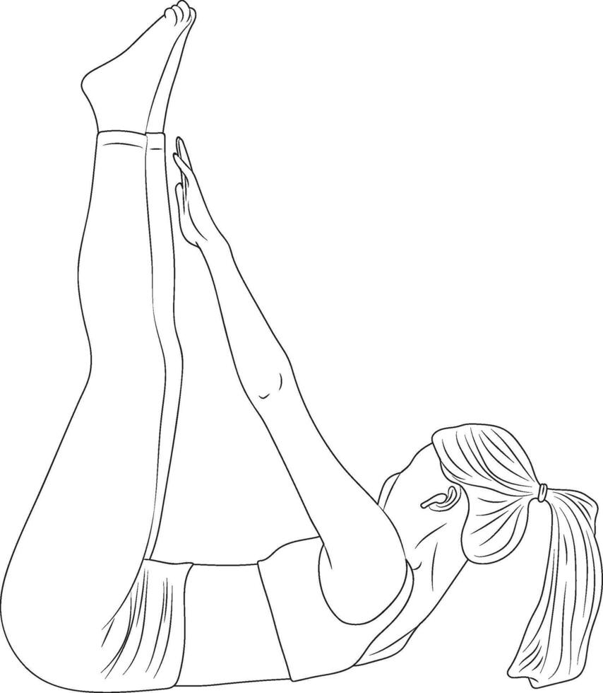 Pilates teaser pose, yoga and pilates exercise, Woman outline illustration. vector