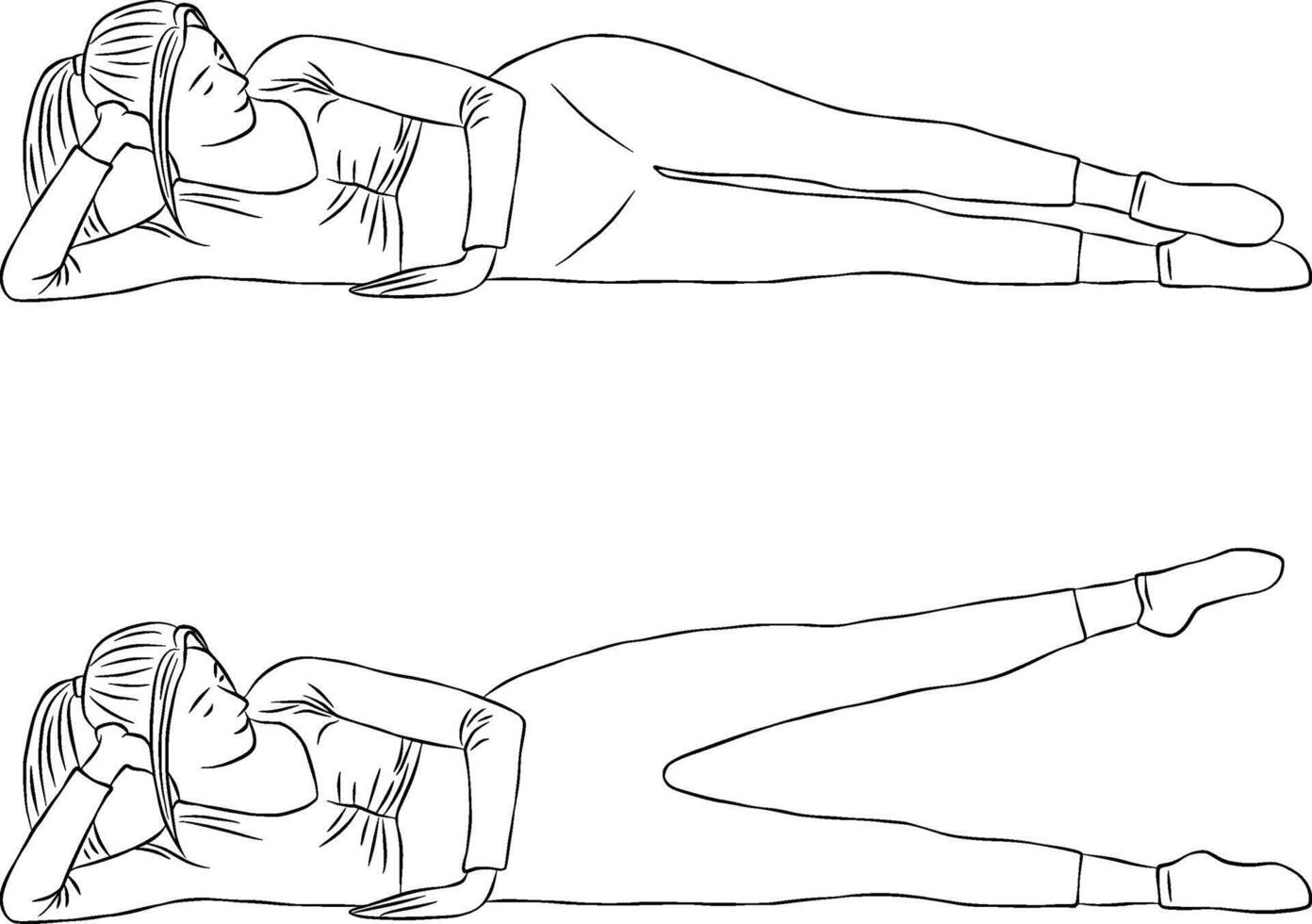 Side lying leg lift pose, Woman outline illustration, yoga and pilates exercise. vector