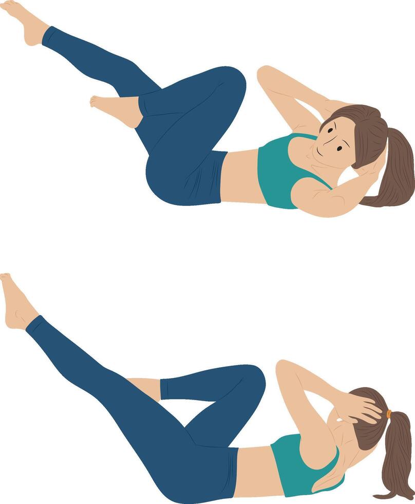 Criss-Cross pose, yoga and pilates exercise, Woman illustration. vector