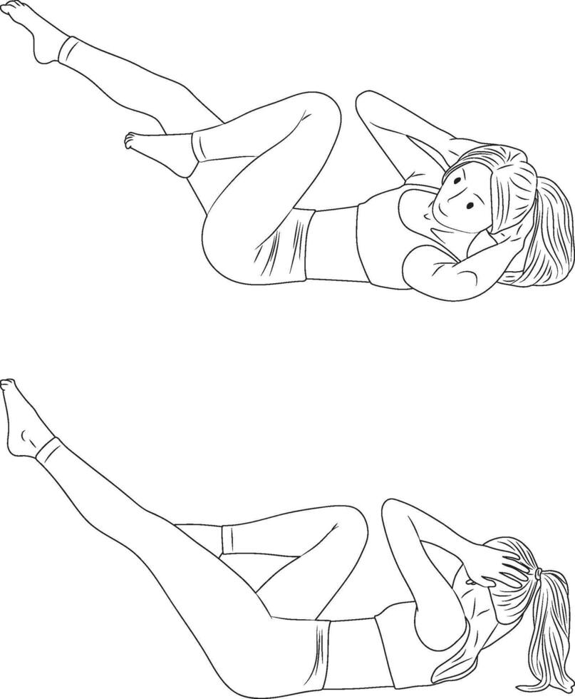 Criss-Cross pose, yoga and pilates exercise, Woman outline illustration. vector