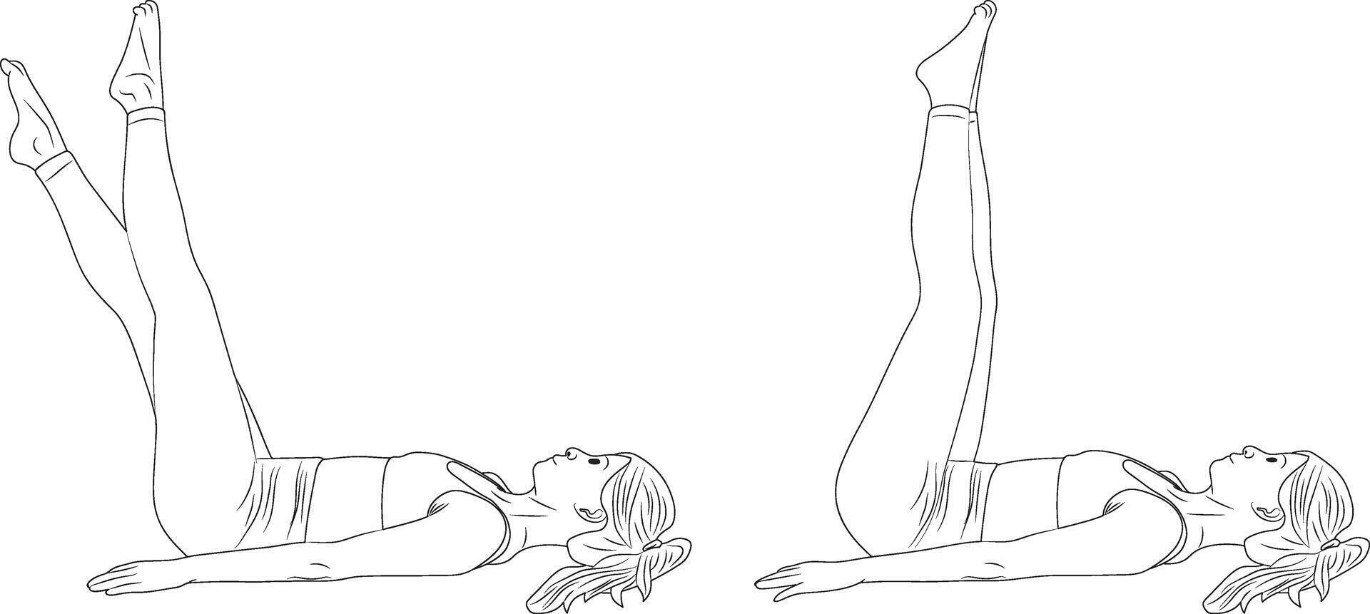 Pilates hundred pose, yoga and pilates exercise, Woman outline illustration. vector