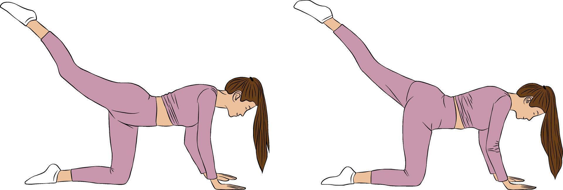 Shoulder bridge with glute kick back pose, yoga and pilates exercise, Woman illustration. vector