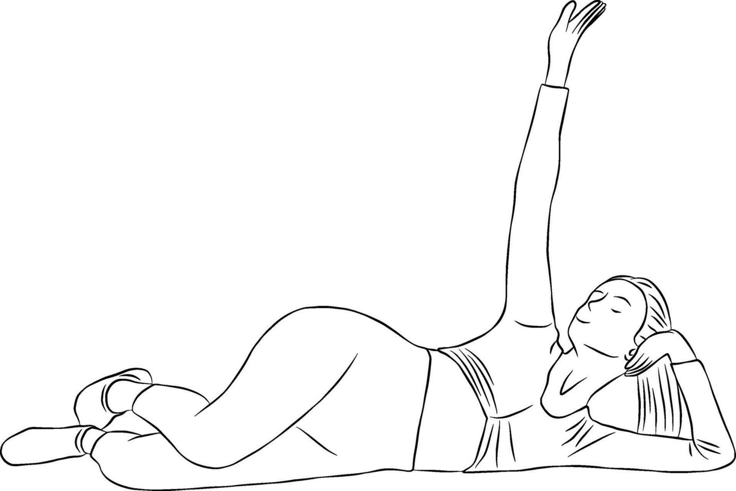 Relaxing pose, yoga and pilates exercise, Woman outline illustration. vector
