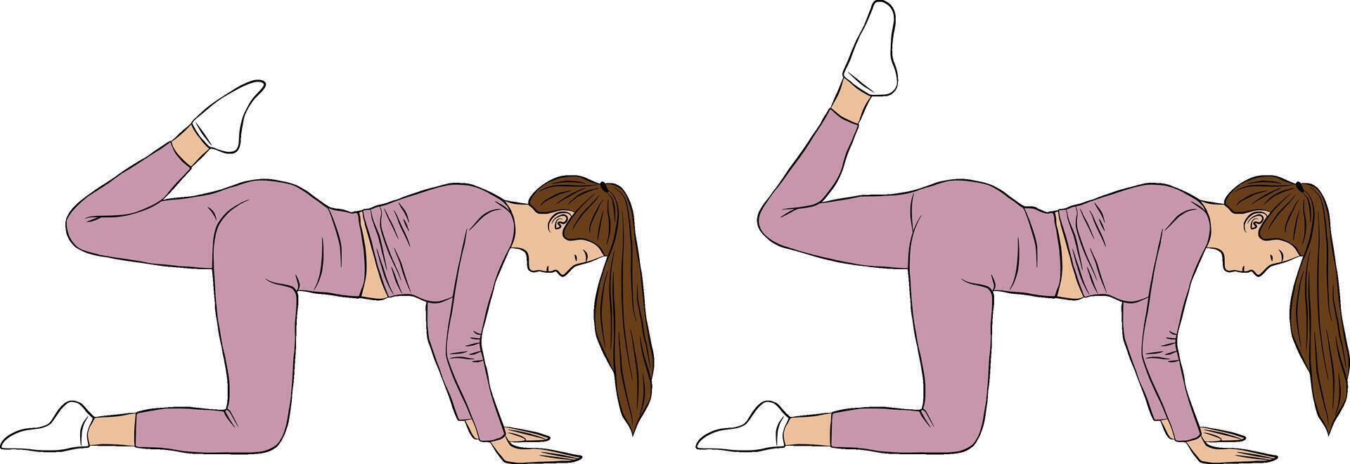 Glute kick back pose, Woman illustration, yoga and Pilates exercise. vector