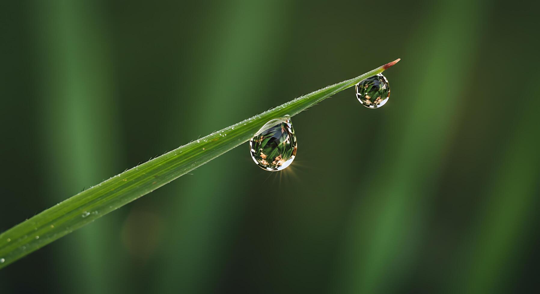 Two drops of water on a blade of grass photo