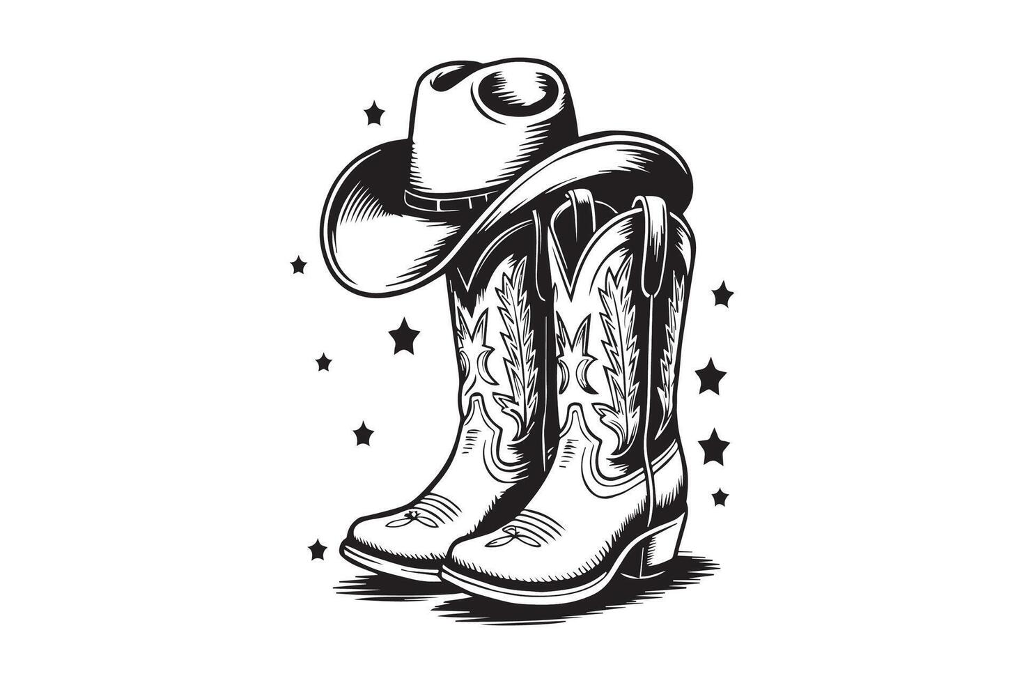 cowboy boots black illustration vector