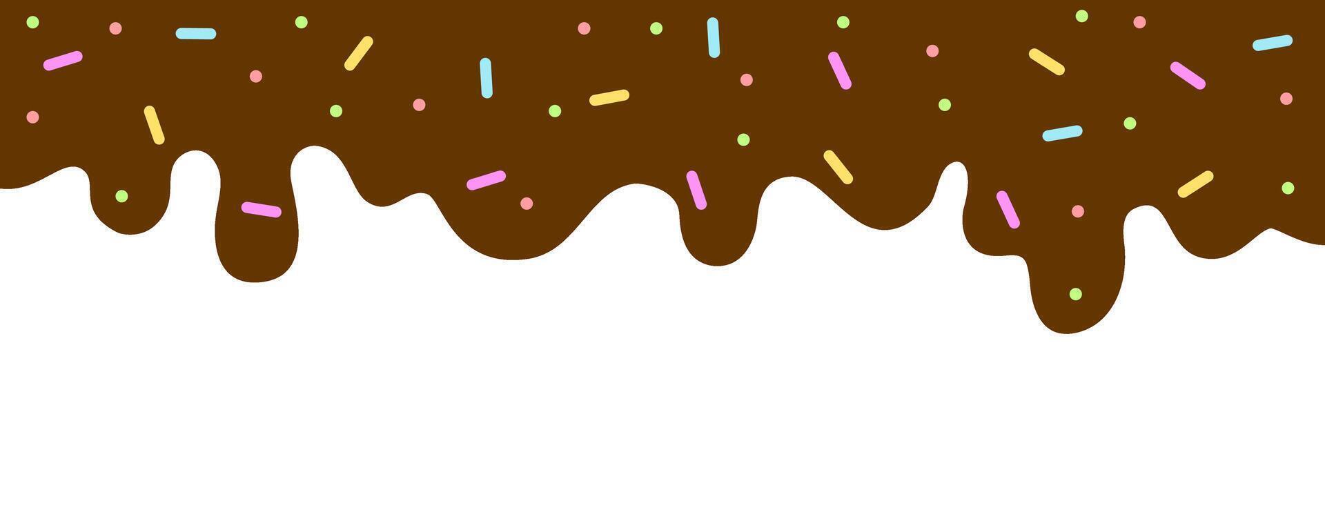 Chocolate sauce with sprinkles ice cream toppings seamless for Banner border and decoration. vector