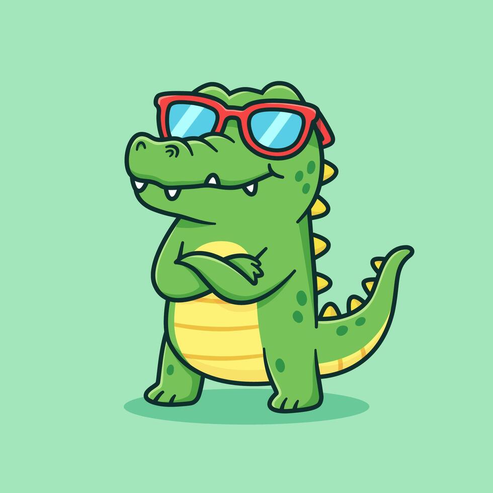 Cartoon alligator wearing sunglasses vector