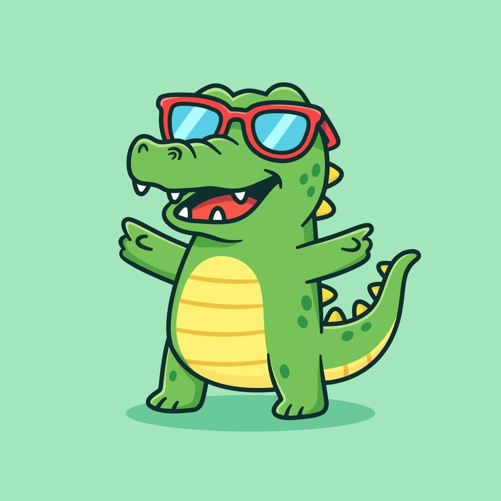 Cartoon alligator with sunglasses vector