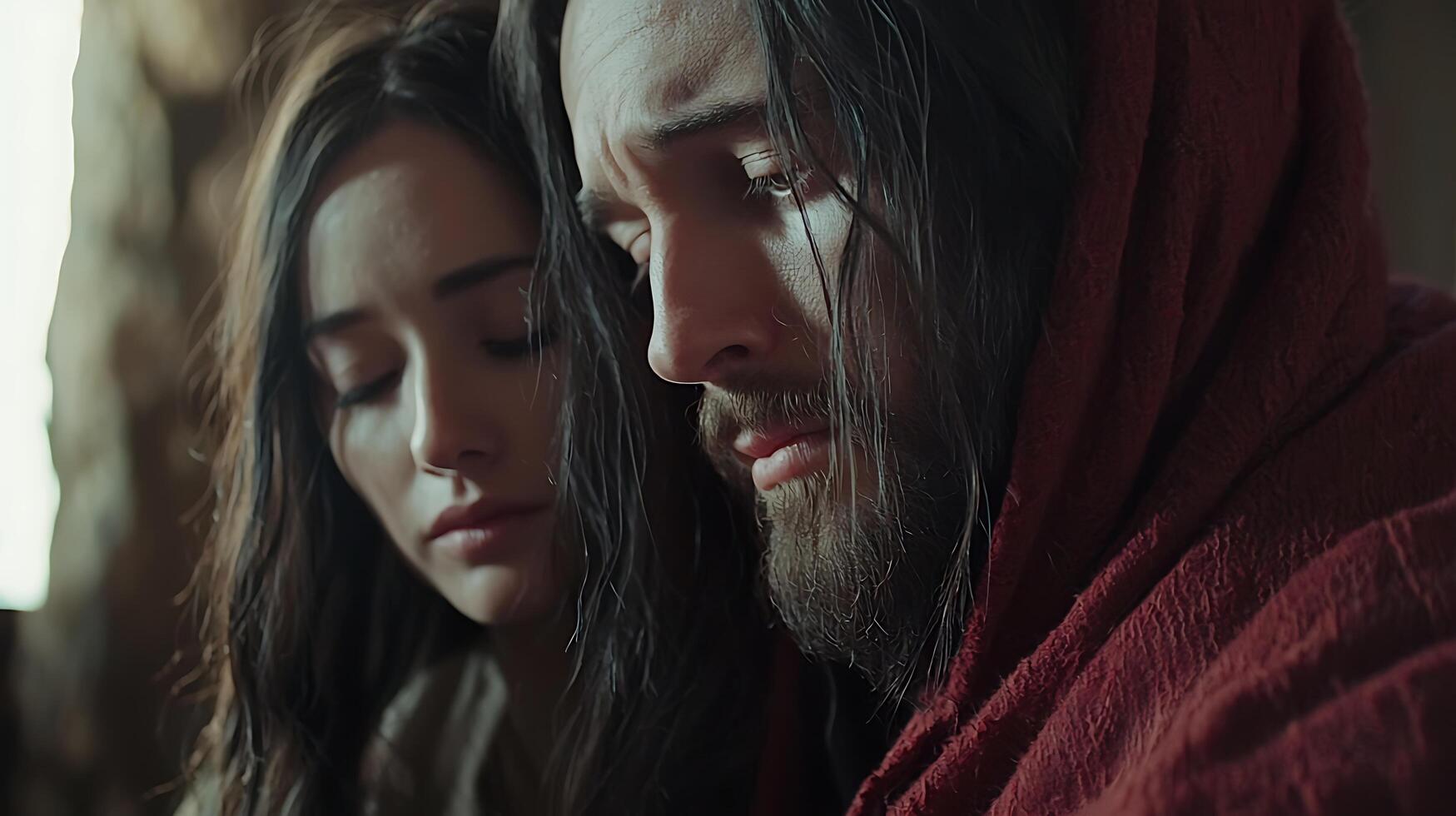 A Tender Moment Shared Sorrow and Strength Between Two People. photo