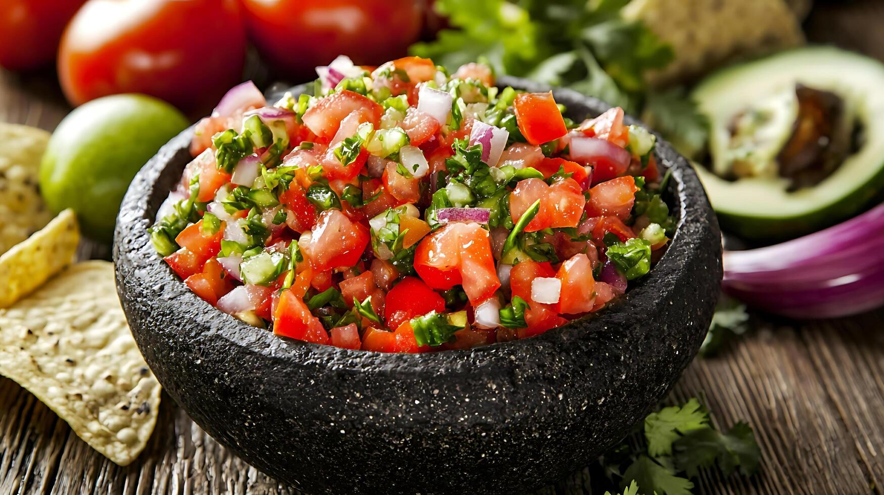 Fresh Salsa and Tortilla Chips Ready for Dipping on a Rustic Table. photo