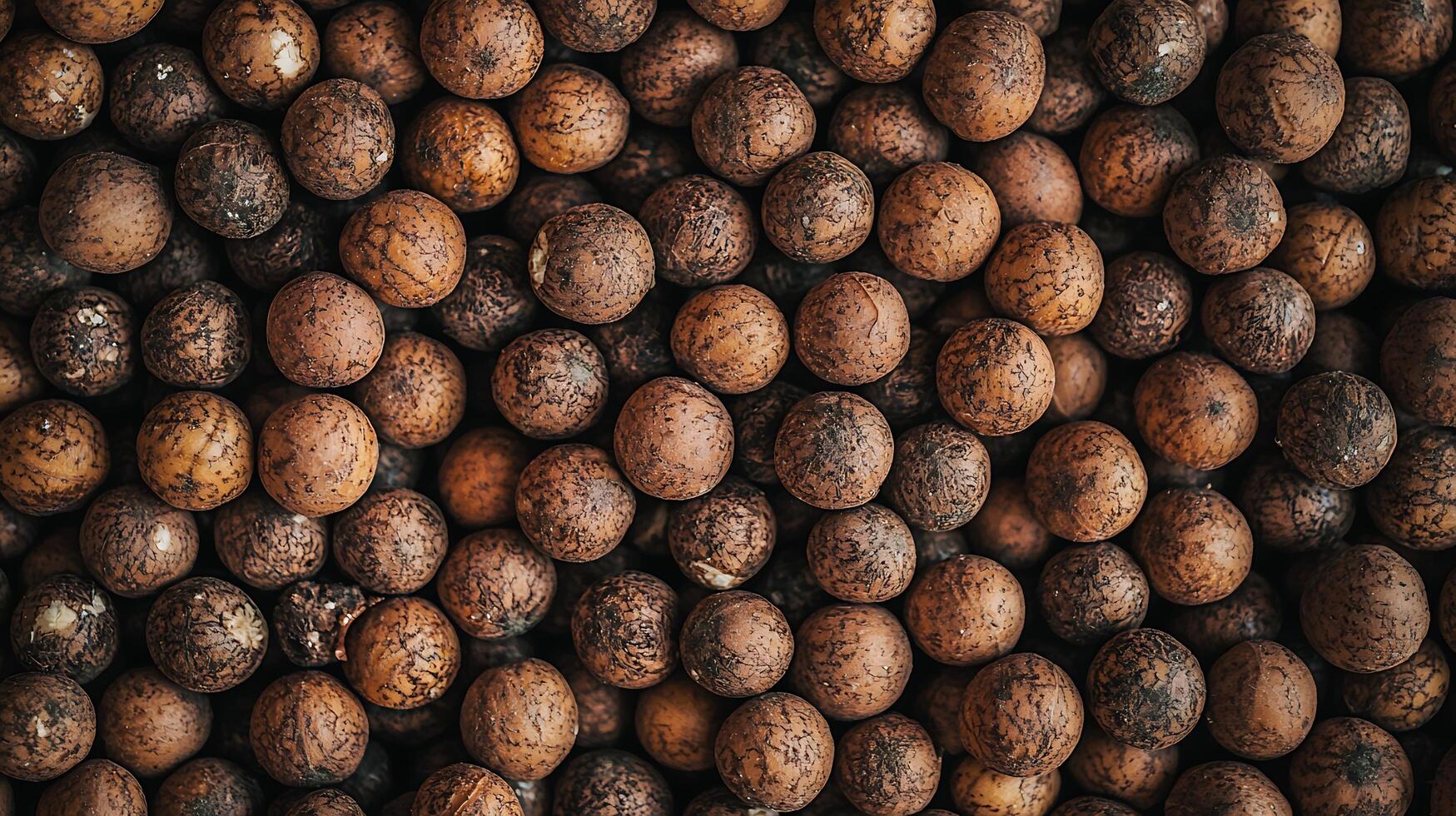 Full Frame Overhead Shot of Textured Brown Nuts and Seeds. photo