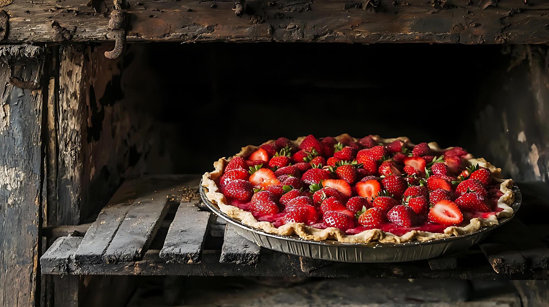Delicious Strawberry Pie Ready to Bake in a Rustic Oven. photo