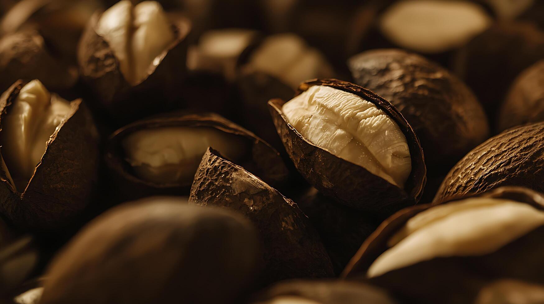 Close Up View of Cracked Shea Butter Nuts in Warm Light. photo