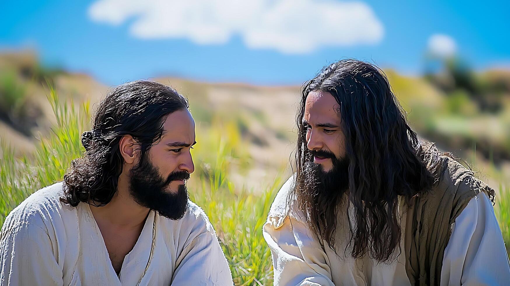 Two men sharing wisdom and guidance in nature. photo