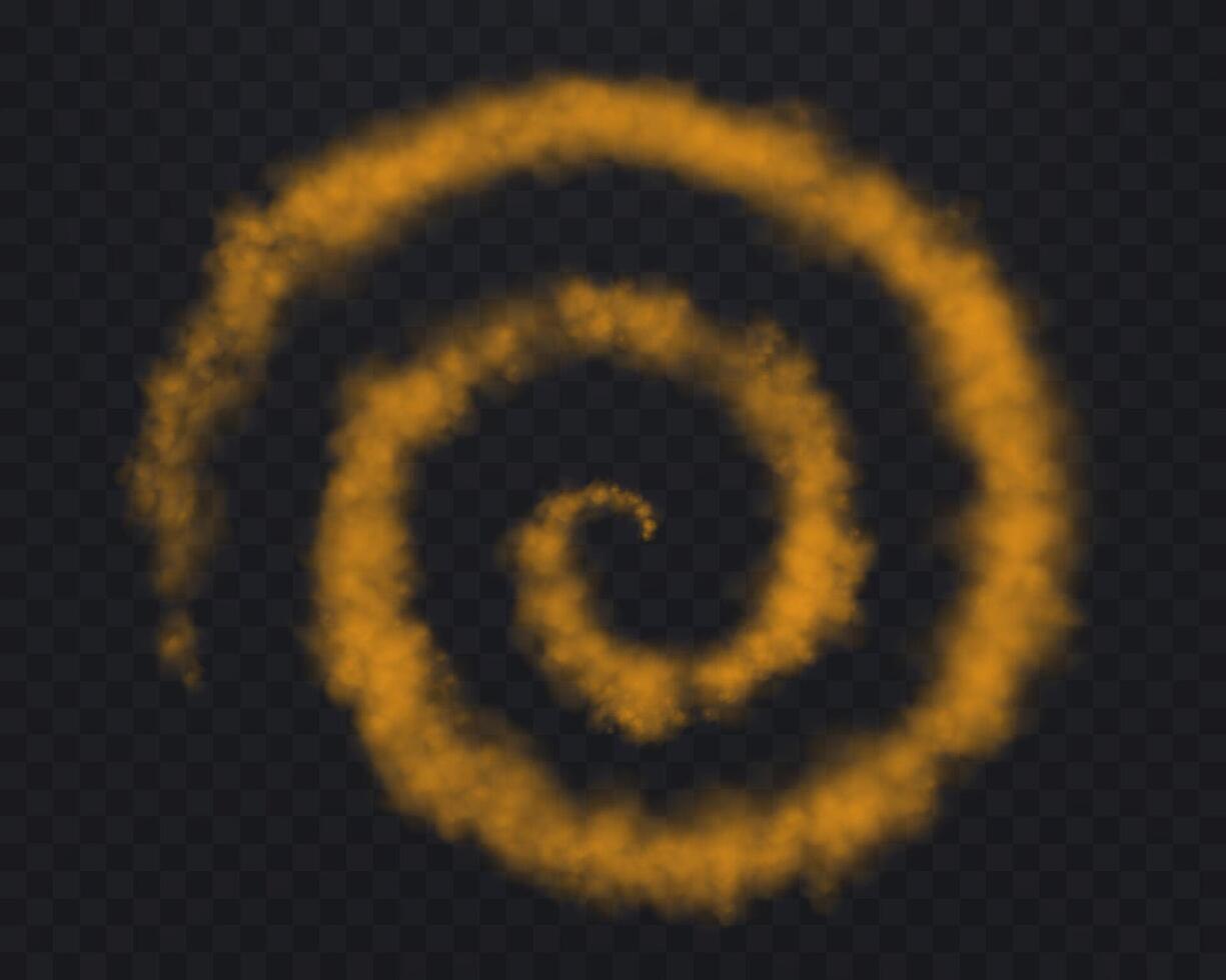 Realistic orange spiral smoke or haze, overlay effect on a dark background. Circular magic fog, vapor. Abstract illustration vector