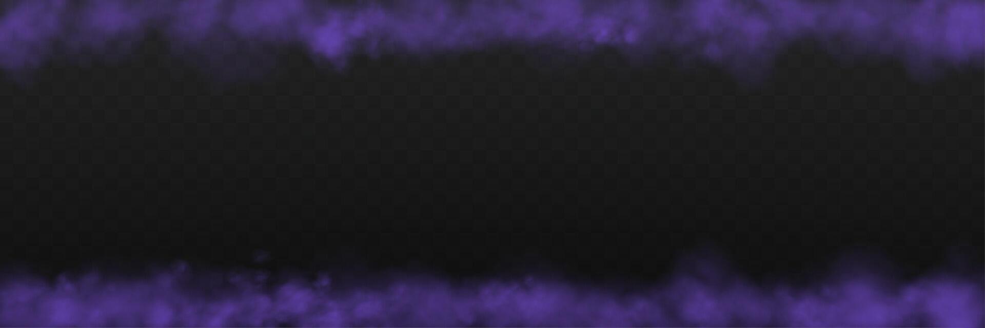 Realistic purple smoke or haze frame, overlay effect on a dark background. Hot fire and flame, magic fog, vapor. Abstract illustration vector