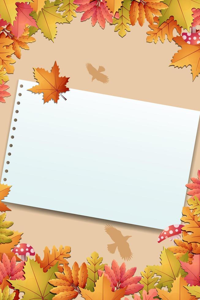 Autumn leaves with blank paper illustration vector