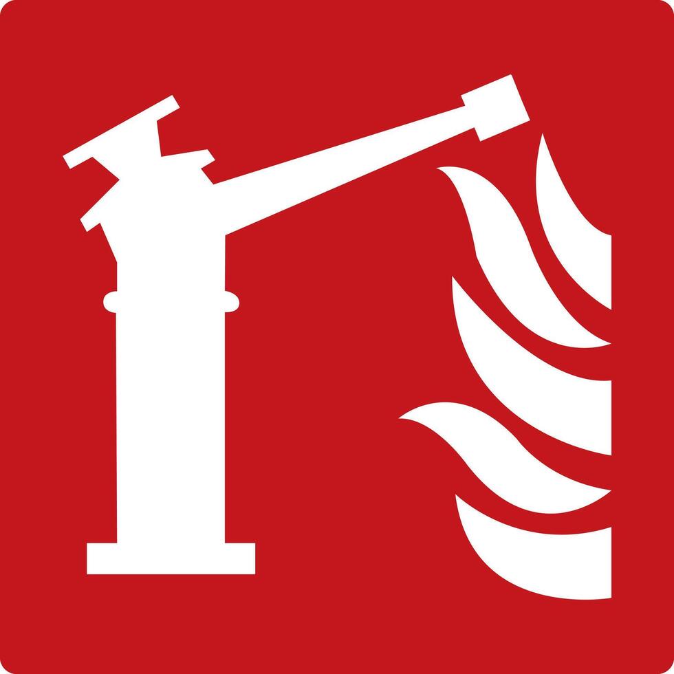 Fire monitor nozzle. Red sign. Fire fighting equipment sign. Designation of the location of a device for delivering large volumes of water or foam over long distances when extinguishing fires. vector