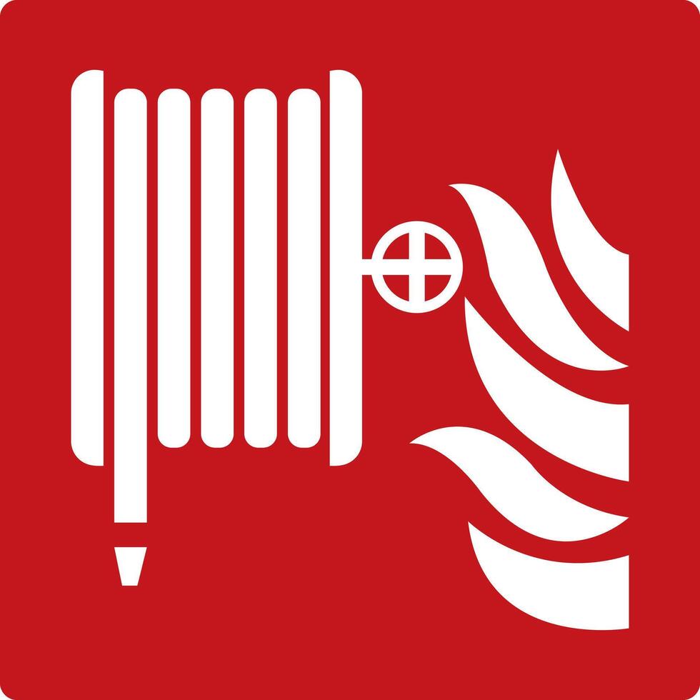 Fire hose reel sign. Red sign. Element of the fire safety system. Location of the fire hose connected to the water supply system. Fire extinguishing. vector