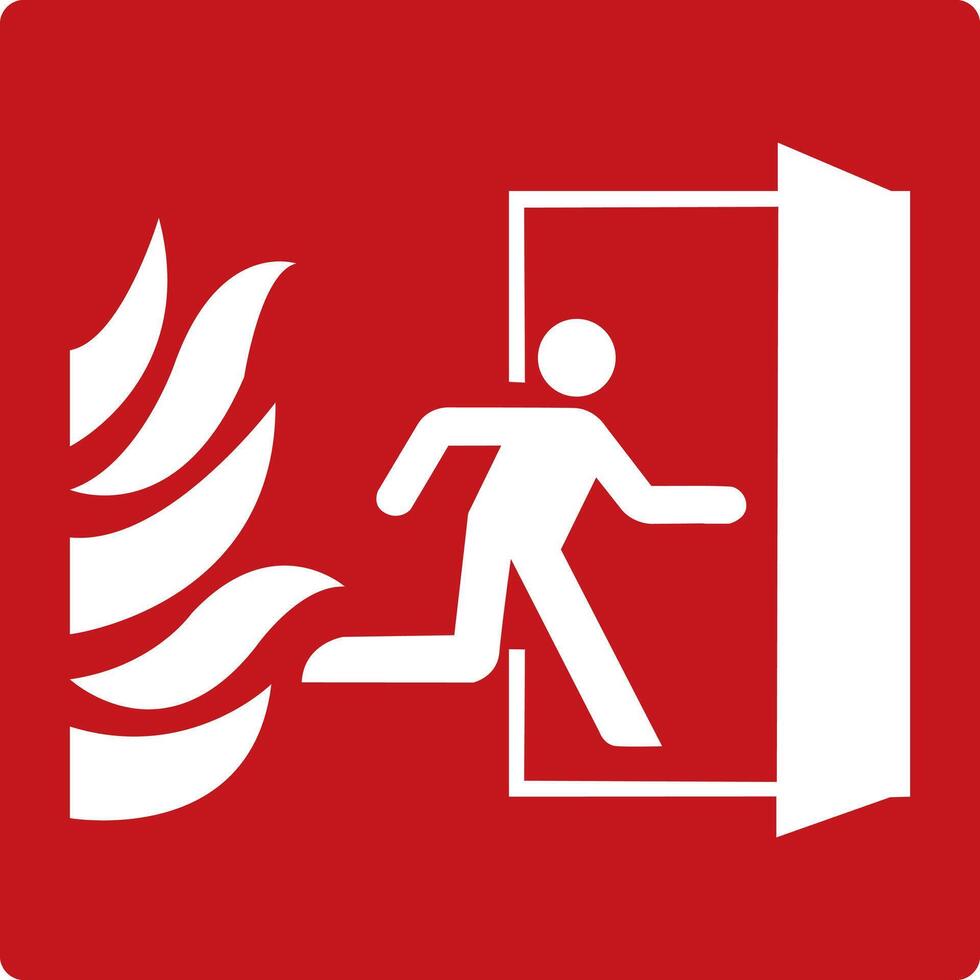 Fire exit sign. Building security system. Bright red sign symbolizing a fire exit. Red sign. Quick and safe exit from a building or facility in case of emergency. vector