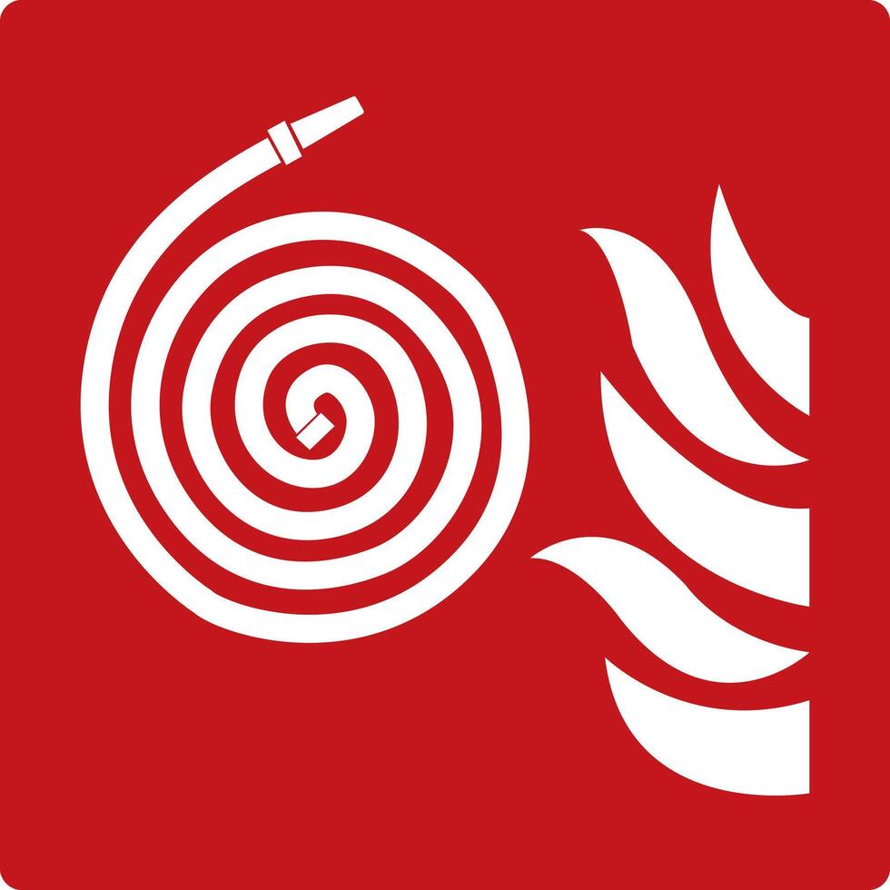 Fire hose sign. Red sign. Element of the fire safety system. Location of the fire hose reel. Fire extinguishing. vector