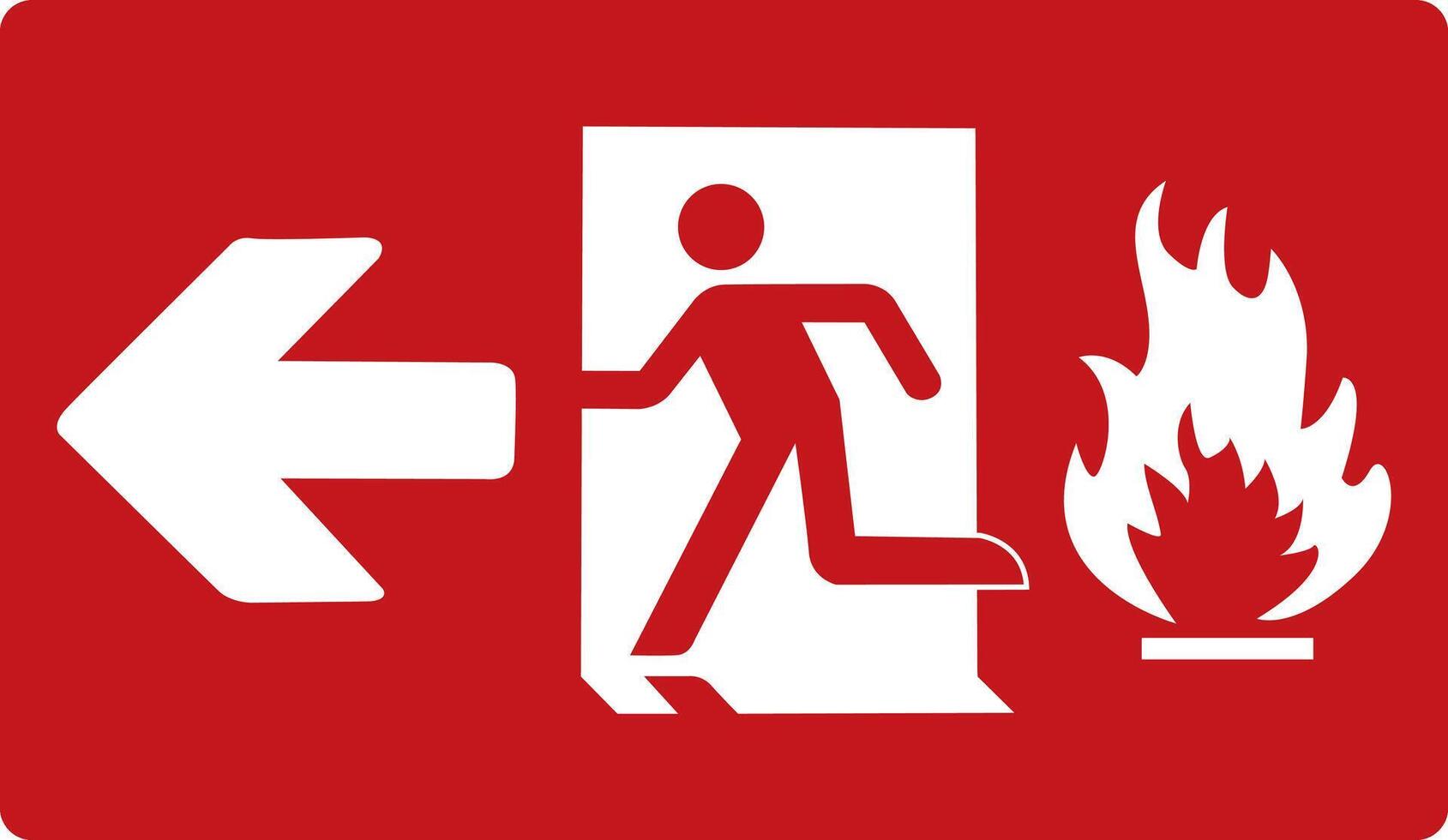 Fire exit on the left. Red sign. Evacuation exit. Designations of the location of the emergency evacuation exit. Quick and safe exit from a building or object. Direction to a safe zone. vector
