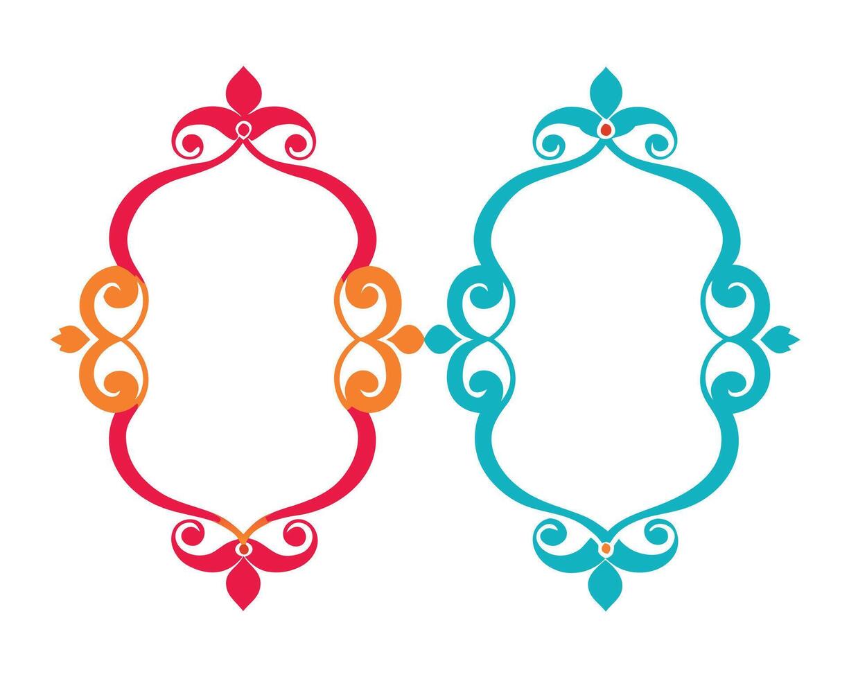 Decorative oval frames with floral elements in vibrant red orange and teal colors vector