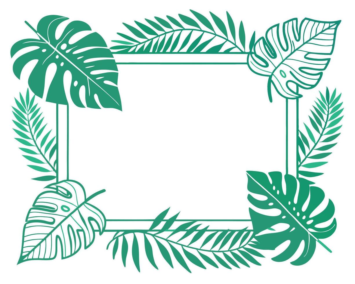 Tropical green leaves design framing a blank rectangle space for text or graphics vector