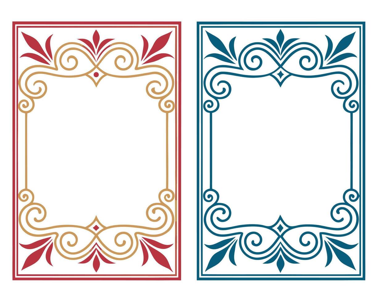 Elegant decorative frame designs with floral patterns in two color variations for invitations and artwork. vector