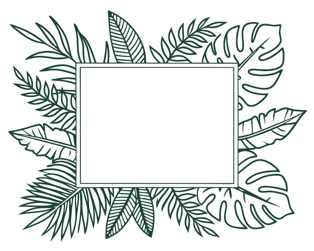 Tropical leaf frame with square blank space for text and creative design elements vector