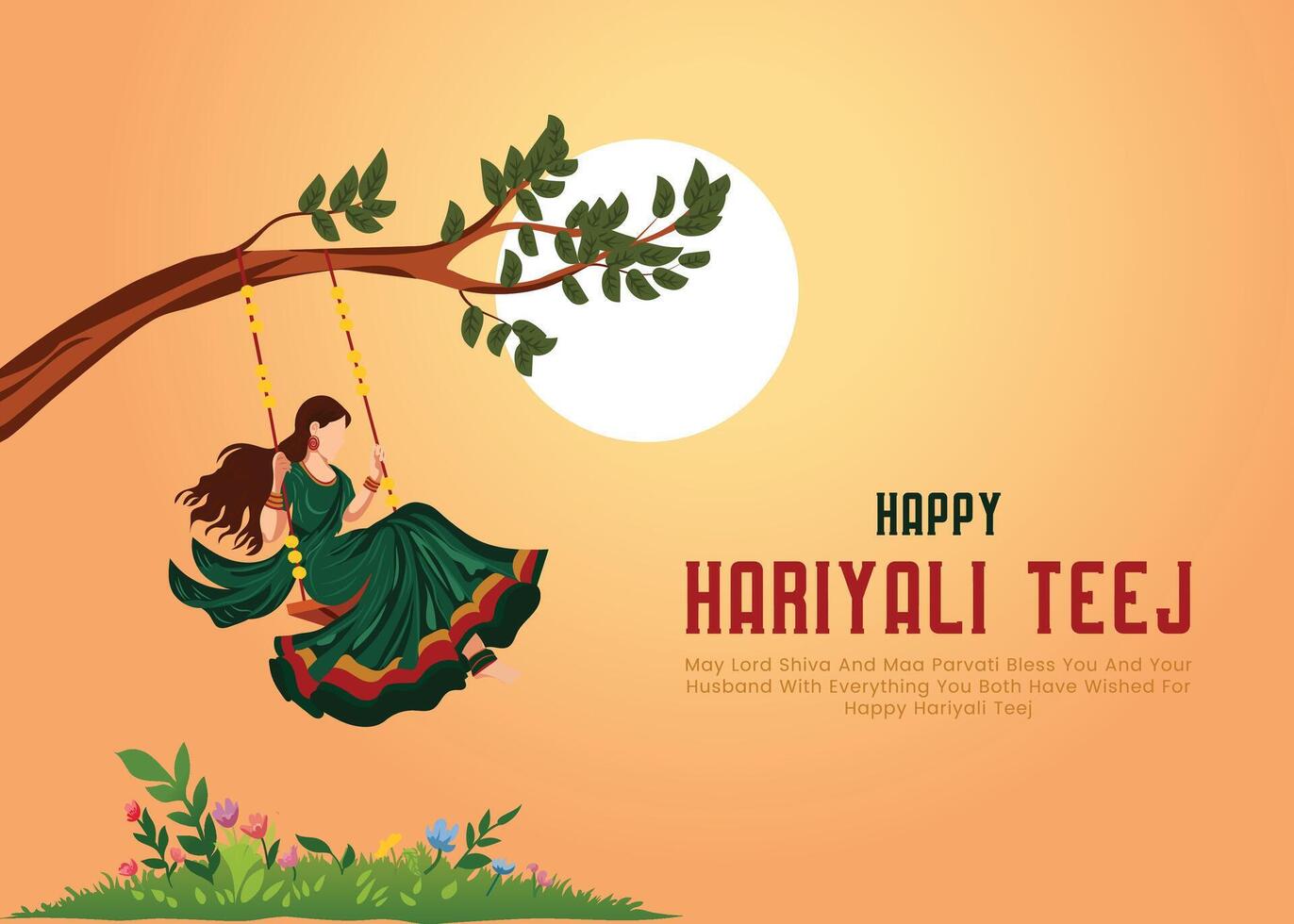 Woman on swing celebrating Hariyali Teej vector